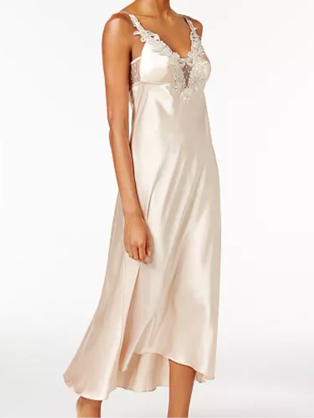 NWT Flora Nikrooz Stella Satin Slip Dress Gown Almond Lace Bridal L T80235